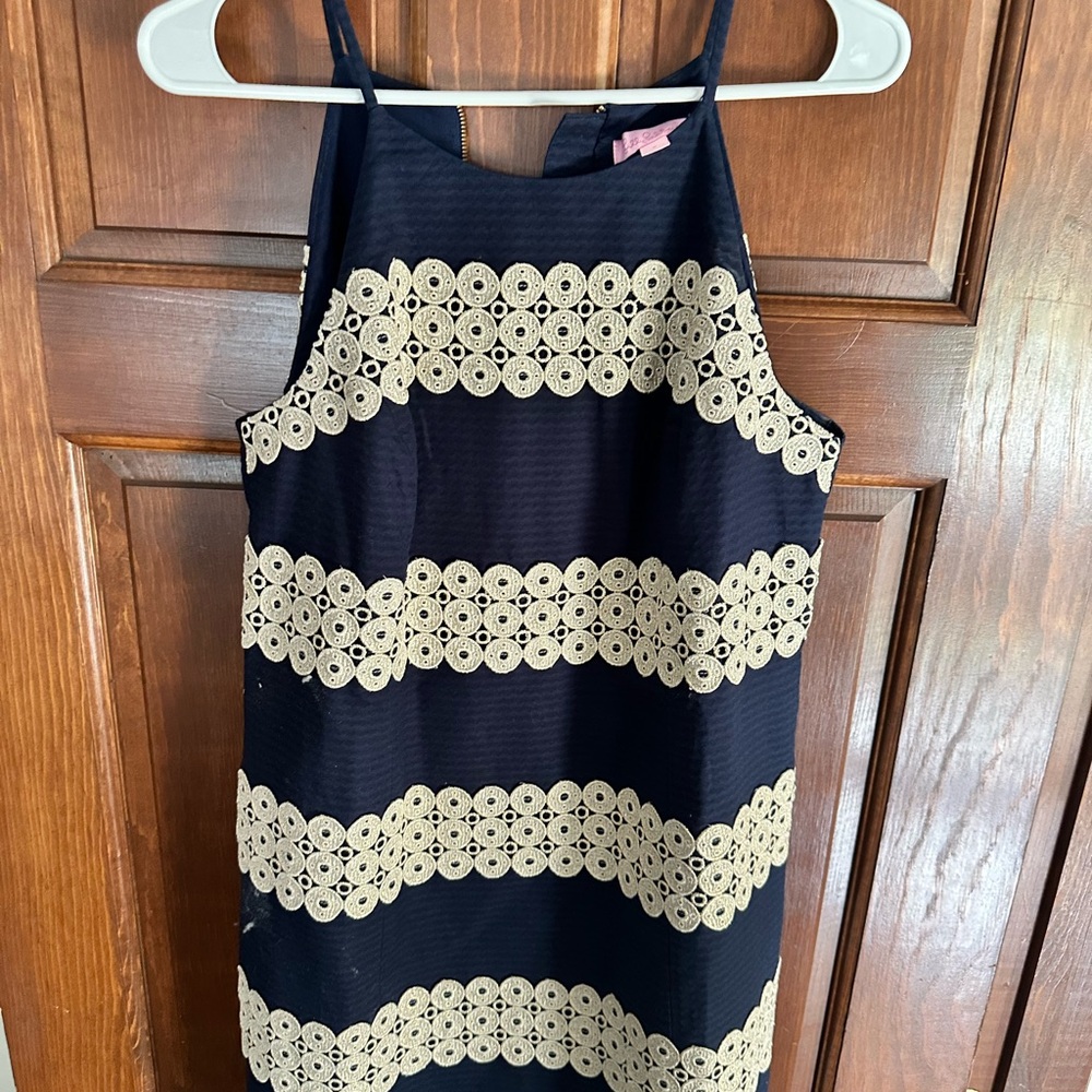 Lilly Pulitzer Blue and creme Sheath Dress Sleeveless Halter Cocktail